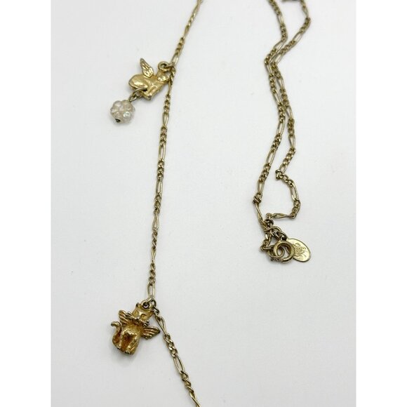 Kirks Folly Winged Angel Cats Gold Tone Necklace 34” - Picture 3 of 3